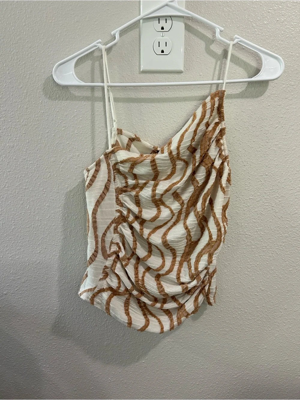 Free People White & Brown Ruched Wave-Print Cami